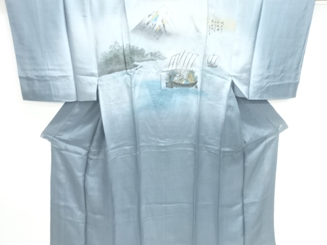 JAPANESE KIMONO / ANTIQUE MENS JUBAN / SILK / MT FUJI & TREASURE SHIP